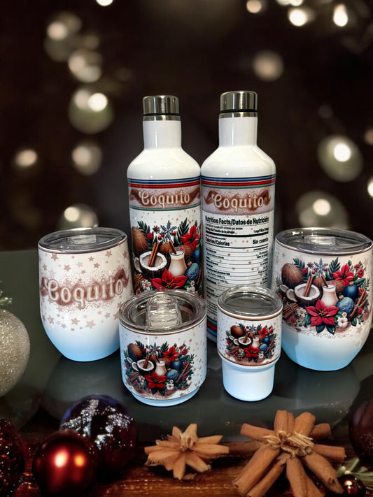 Coquito Bottle Set with funny nutrition facts